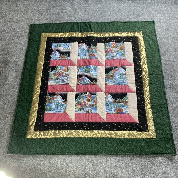 Christmas Wall Hanging‎ Quilt Handmade Square Printed Town Scenes Snow - Picture 1 of 15
